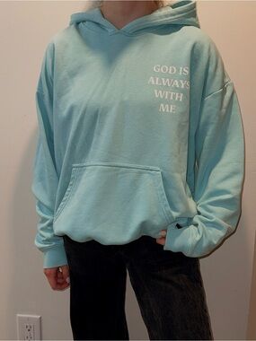 Mint Graphic Hoodie - 'GOD IS ALWAYS WITH ME'